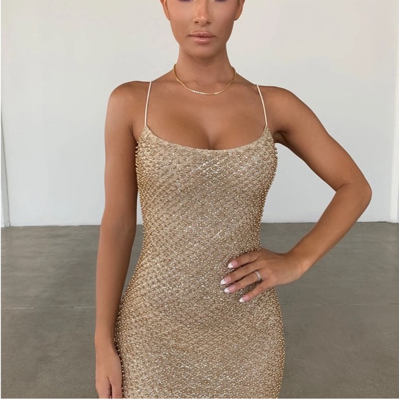 Oh Polly Gold Embellished Dress - Picture 3 of 7